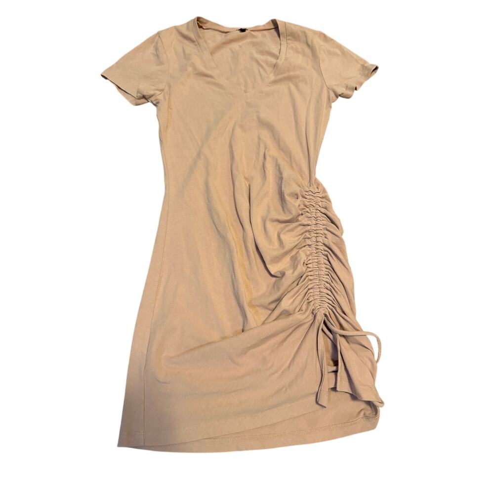 Monrow shirred front cinch mini dress small tan